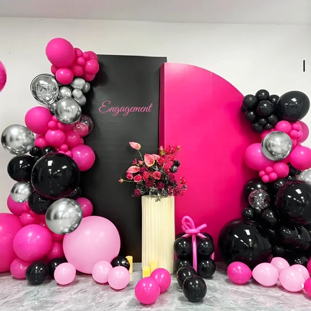 Hot Pink Black Silver Balloon Garland Arch Kit, 166Pcs Red Black Pink Silver Balloons for Birthday Graduation Baby Shower Wedding Anniversary Bachelorette Party Decorations