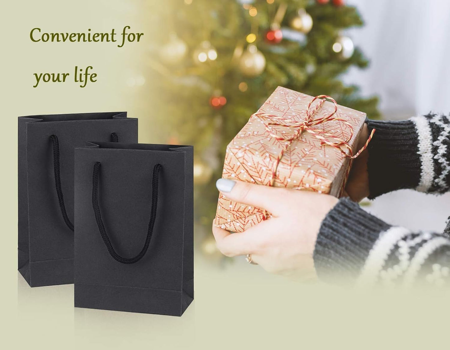driew Black Gift Bags 100 Pack, small Black Gift Bags Paper with Cotton Handle 5x2x7.5 inches Party