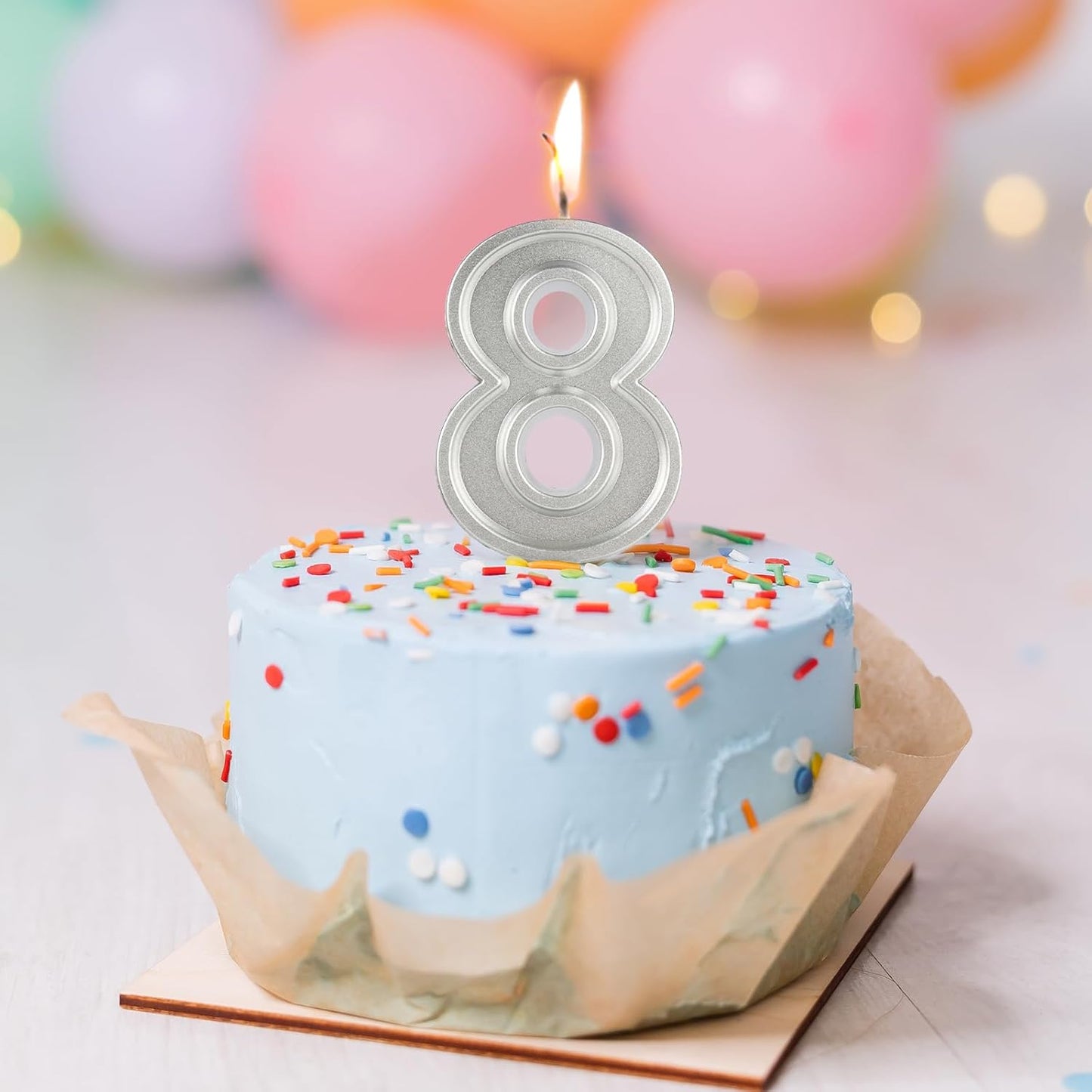 BEAN LIEVE Silver Birthday Candles Number 8, Silver Number Candles, Cake Number Candles for Birthday Parties and Wedding Anniversary Celebrations