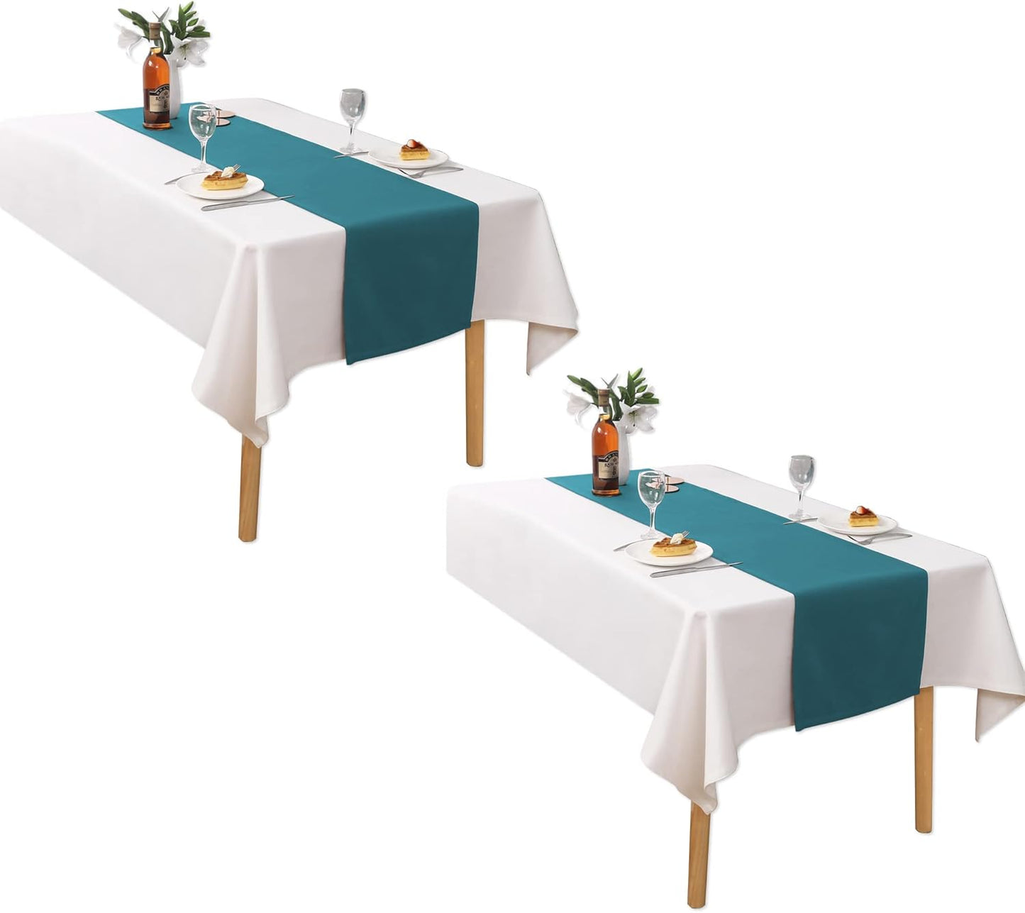 DUALIFE 2 Pack Teal Table Runner 108 Inch Long 9 FT Soft Wedding Cloth Table Runner for Wedding Banquet Graduations Birthday Party Decoration 14X108 Inch