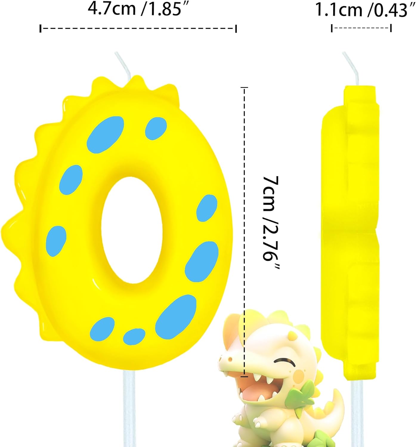 Number Birthday Candles(0 Candle Yellow) Dinosaur Shape Number Happy Birthday Cake Candles for Dinosaur Birthday Party Decoration Reunions Theme Party
