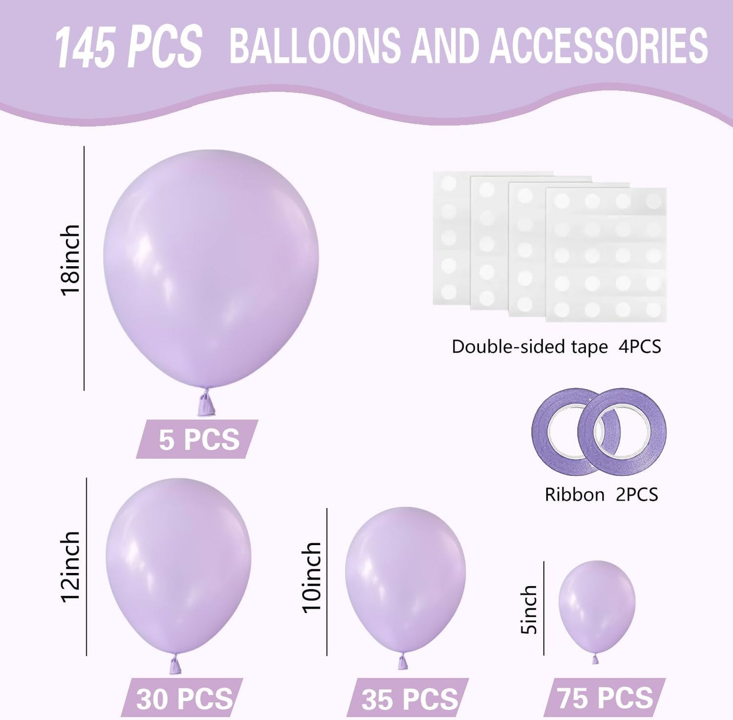 Pastel Purple Balloons 145pcs Different Sizes 18 12 10 5 Inches Light Purple Lavender Lilac Latex Balloon Garland Arch for Birthday Baby Shower Wedding Anniversary Party Decorations
