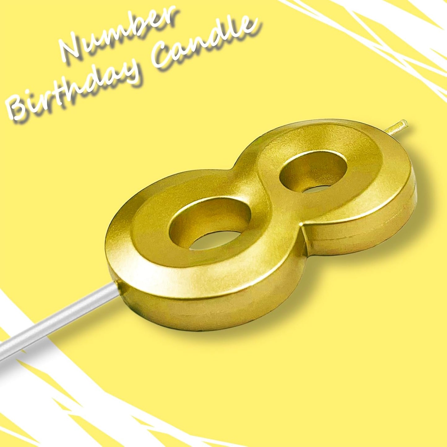 Gold Number 8 Candles, 3D Diamond 2.76 Inch Cake Topper Birthday Candles for Wedding Anniversary Cake Decorations, Happy Birthday Party Decorations