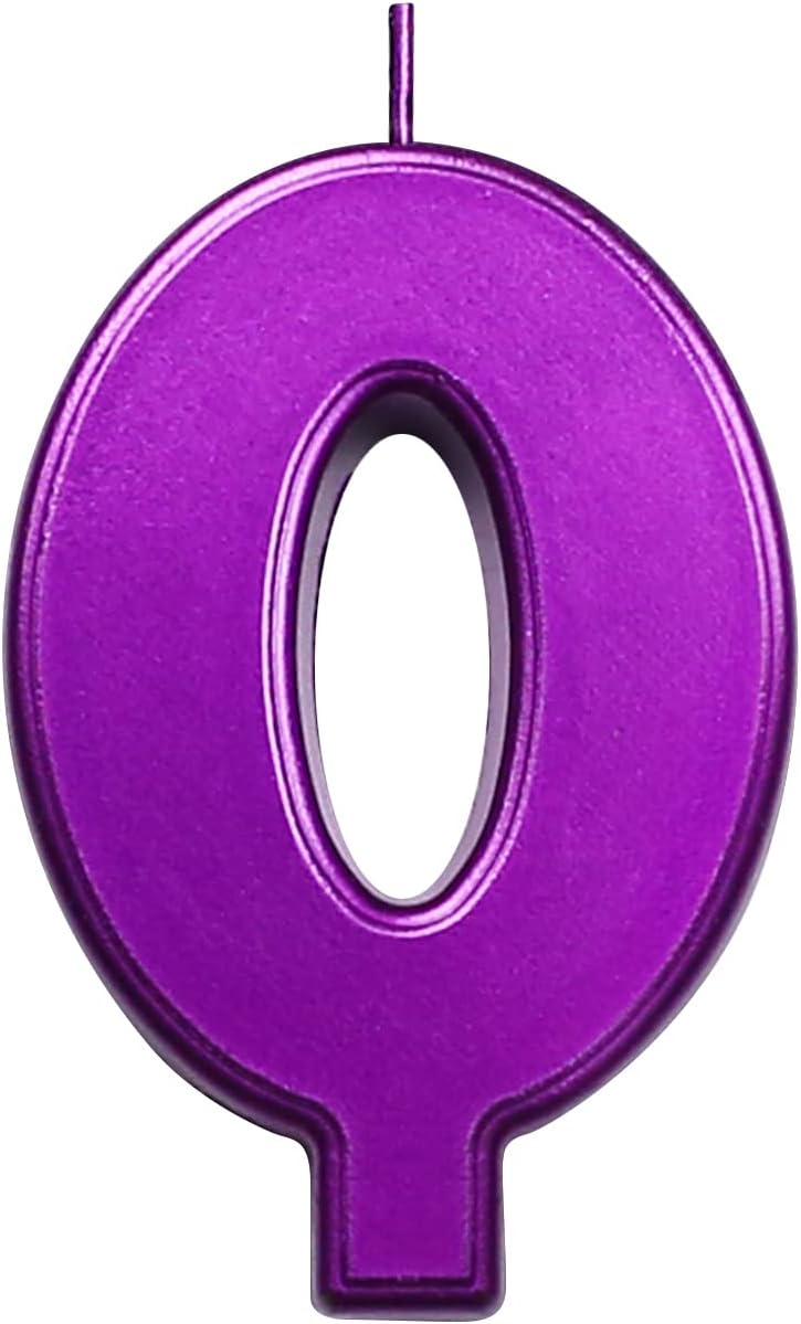 DERVENTA Birthday Candles Big Numbers Purple 3.7 inch Party Cake Topper 1 Piece (Number 0 Purple)