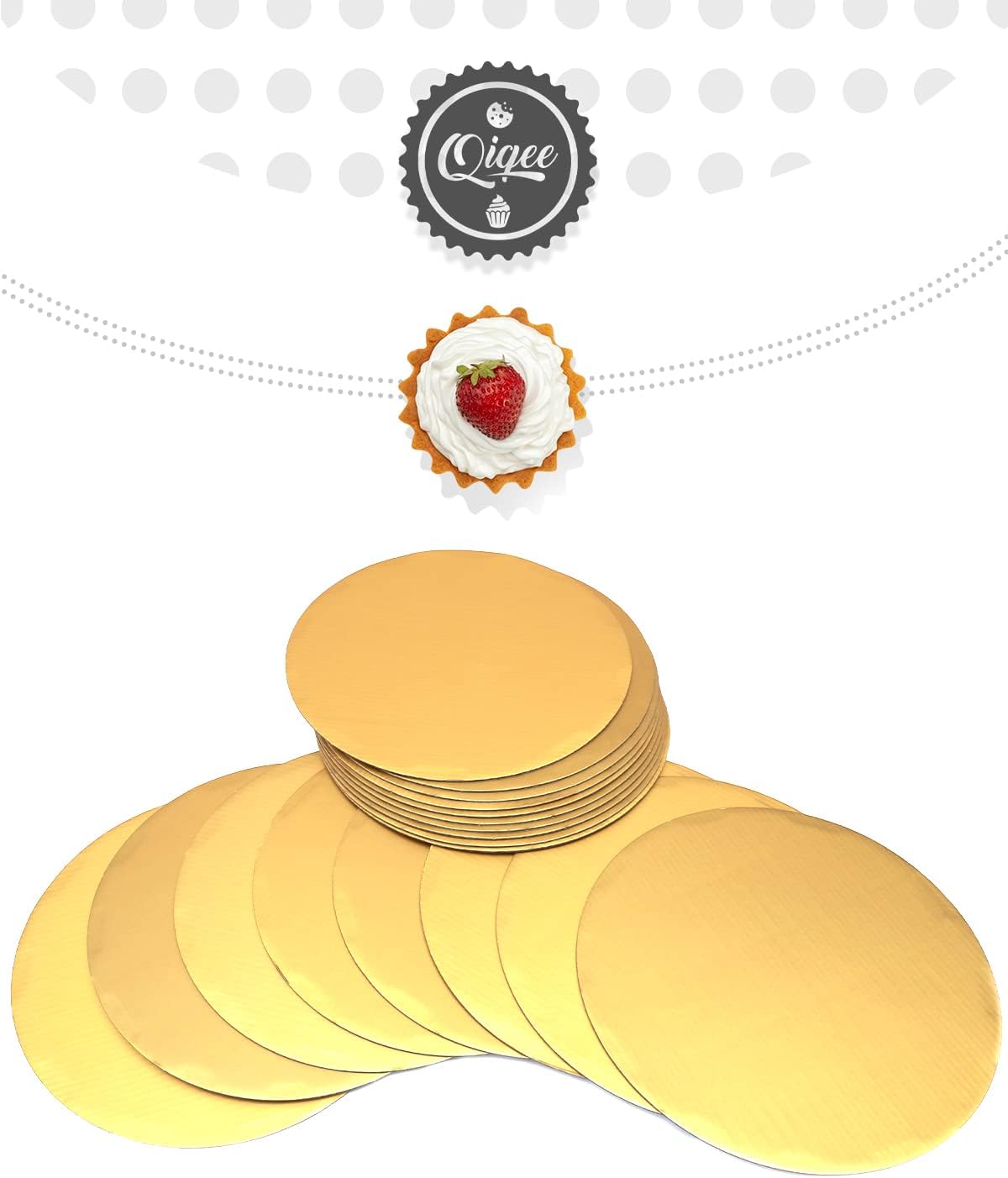 qiqee 10 Inch Gold Cake Boards Round 40-Packs Circles Rounds Base Food-Grade Cardboard Cake Plate（Thinner But Stronger