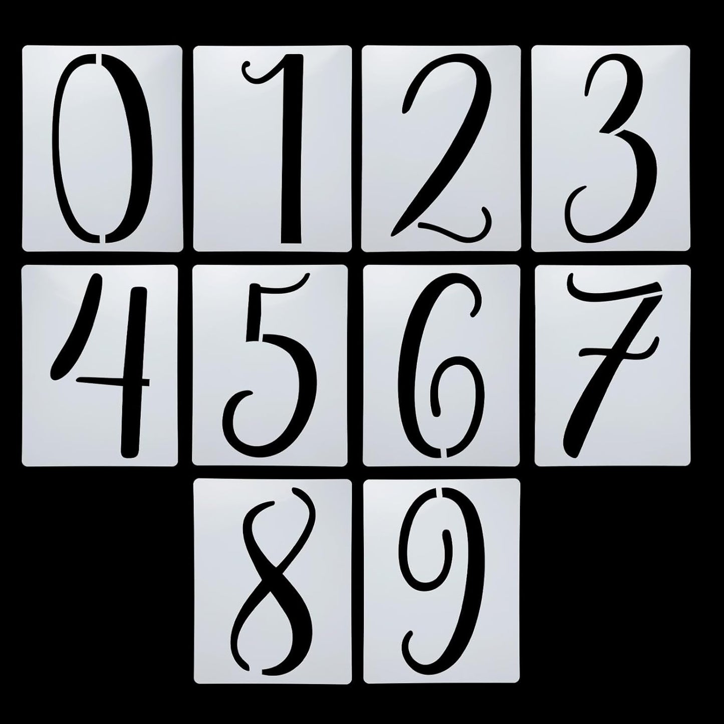uxcell 8 Inch Large Number Stencils Set, 0-9 Plastic Address Number Stencil Templates Reusable Digital Painting Templates for Cake Stencil Address Number Painting, Style D
