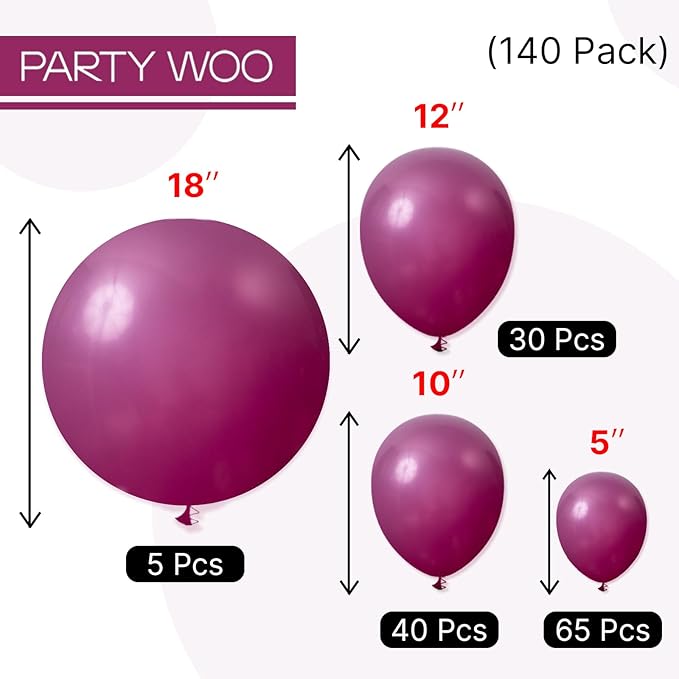 PartyWoo Dark Purple Balloons 140pcs Different Sizes Pack of 18 12 10 5 Inch Dusty Plum Royal Purple Boho Neutral Balloon Arch Kit for Baby Shower Butterfly Birthday Party Decorations Purple-F13