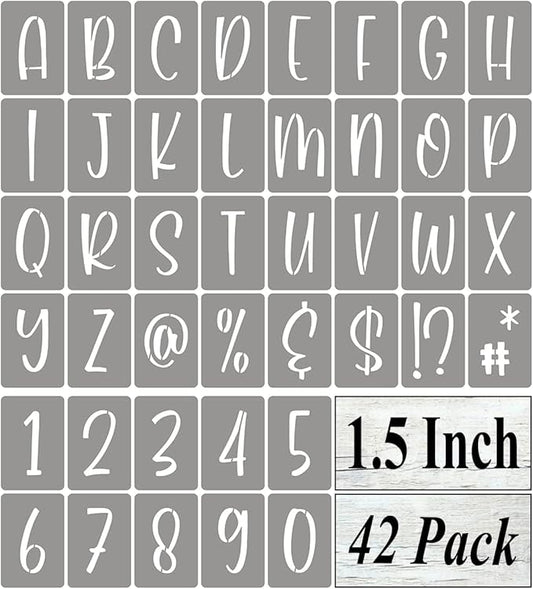 1.5 Inch Alphabet Letter Stencils for Painting - 42 Pack Letter and Number Stencil Templates with Signs for Painting on Wood, Reusable Letters and Numbers Stencils for Chalkboard Wood Signs & Wall Art