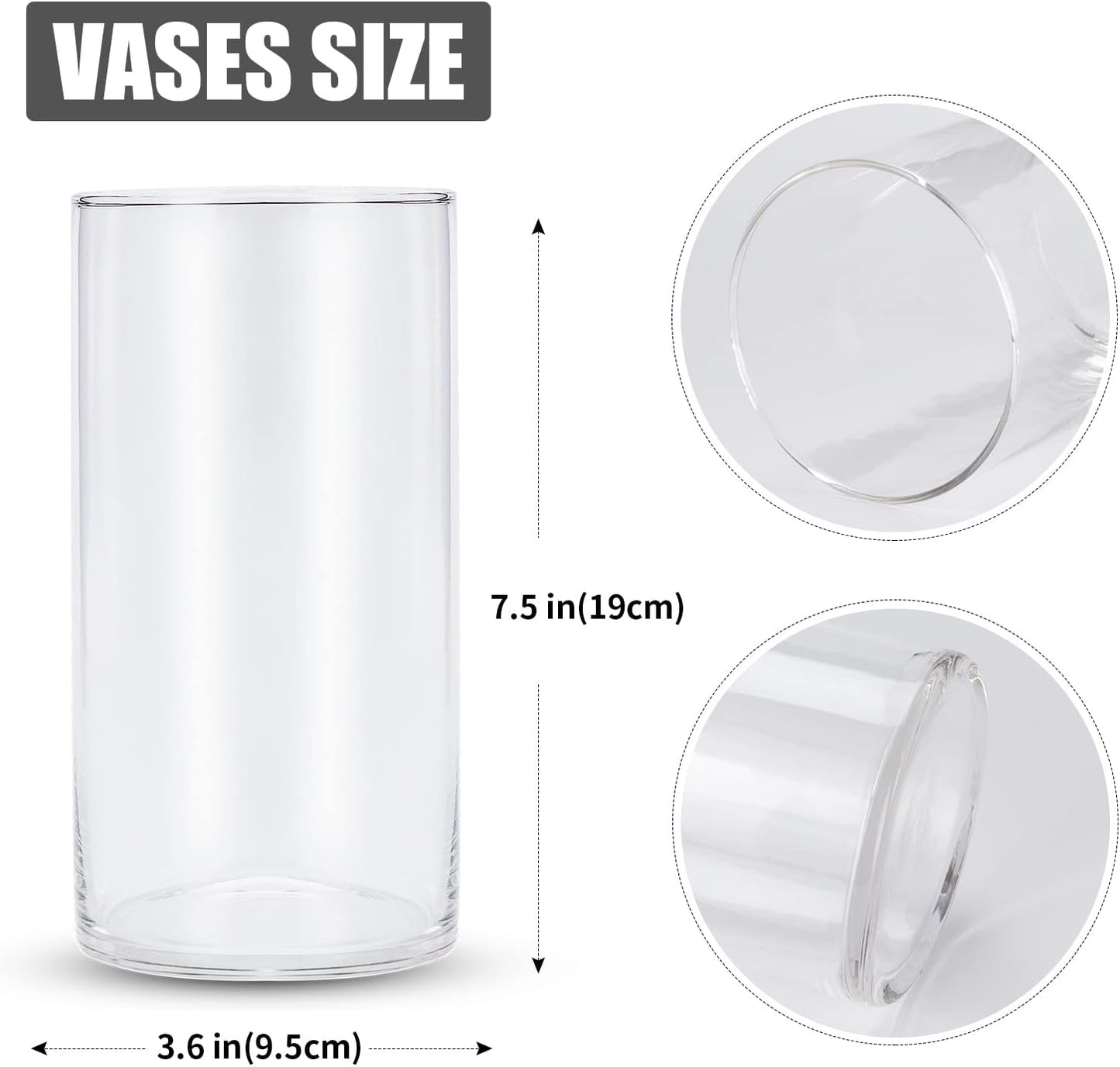 Devilfire 8 Inches Tall (20 cm) Clear Glass Cylinder vases,Pack of 12 Centerpiece Flower Vase,Floating Candle Holder for Home & Garden Decor, Wedding, Party.