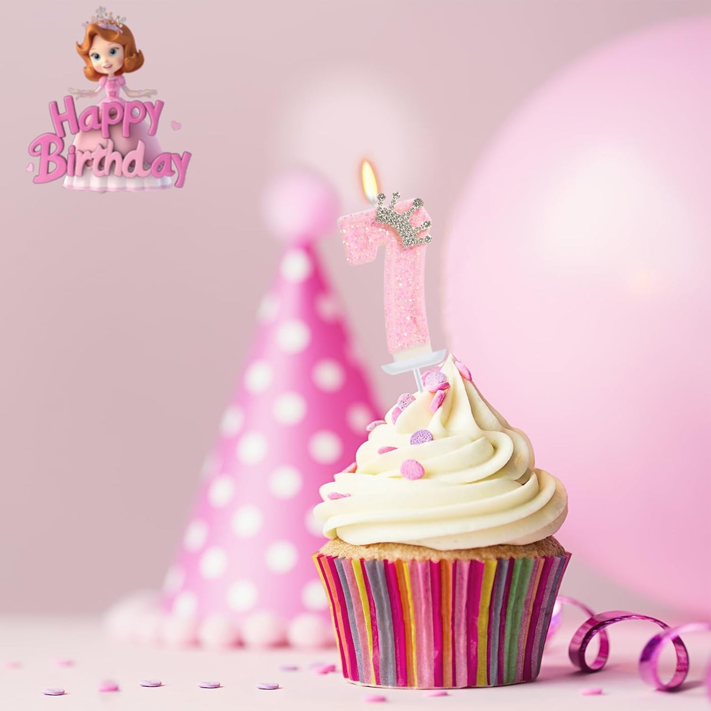 Birthday Candle for Cake, Crown Pink Number Candles, 2.76 inch Cake Topper Decoration for Birthday Party (Number 7)