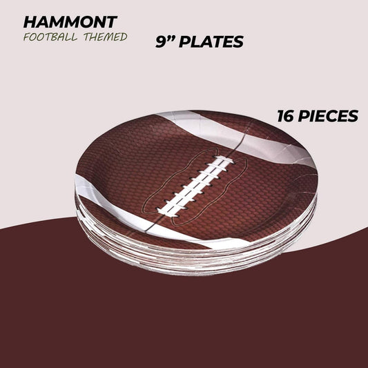 Hammont Football Themed Party Decorations - Pack of 7" & 9" Round Paper Plates, 9oz Cups, 24 Napkins, Tablecloth - Disposable Super Bowl Supplies - Birthday | Shower | Fantasy Football (Serves 16)
