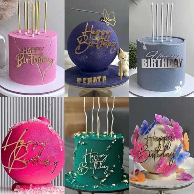 Happy Birthday Cake Topper Mirror Acrylic Cake Topper Side Cake Topper Gold Cake Insert Cake for Birthday Party (Gold-5(4 * 3.54in))