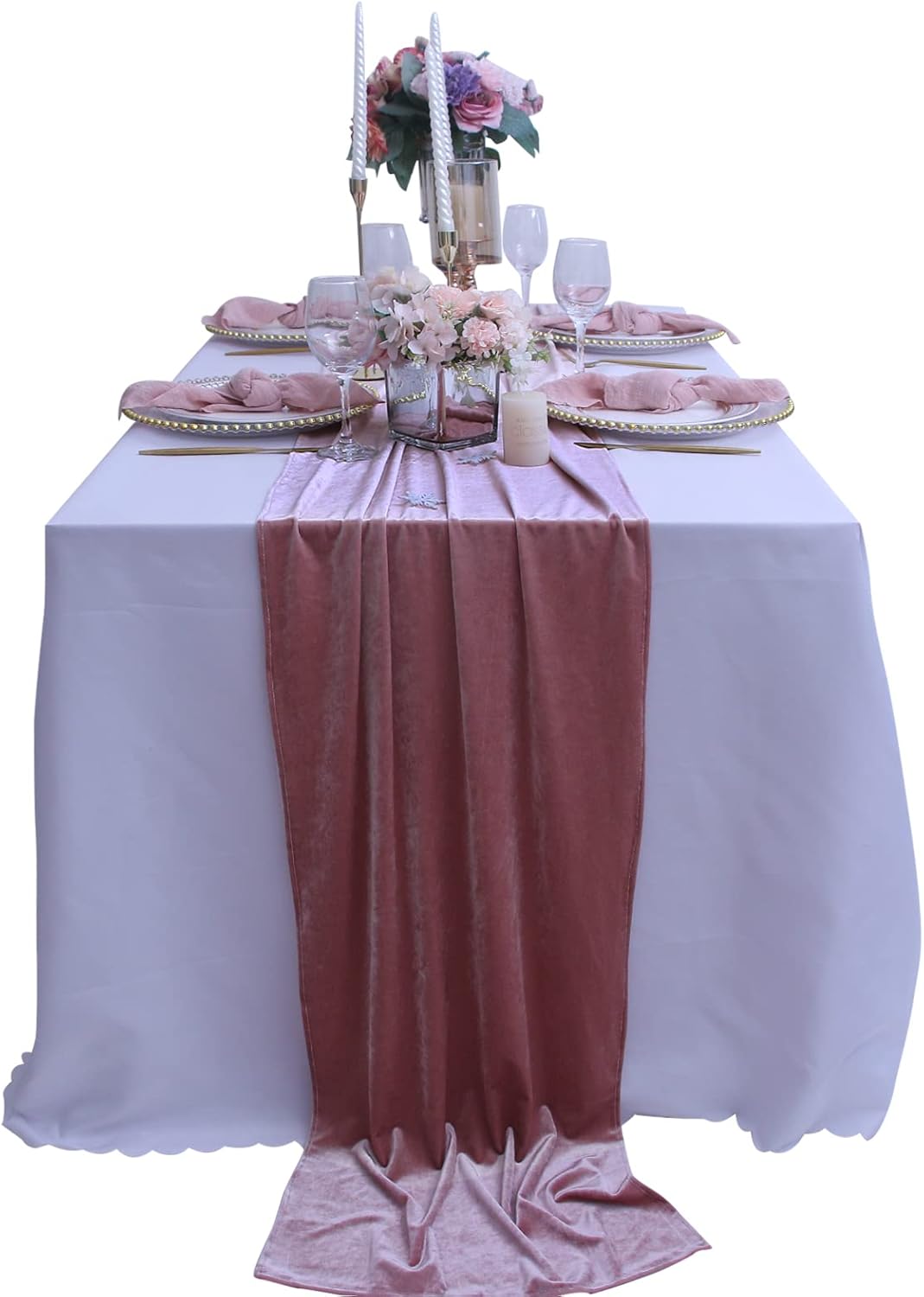 Velvet Table Runner ,Soft Luxurious Fall Table Runners 120 inches Long,for Wedding Bridal Shower Thanksgiving Christmas Decoration,20*120 Inches, Dusty Pink
