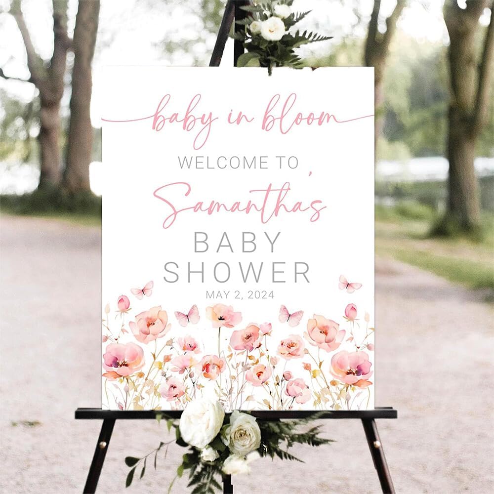 Editable Baby In Bloom Welcome Sign, Baby in Bloom Baby Shower Welcome Sign, Wildflower Baby Shower Sign, Spring Floral Baby Shower Welcome Sign, Personalized Baby Shower Sign #15