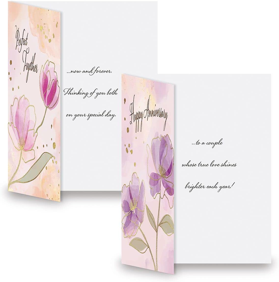 Floral Pairs Deluxe Anniversary Greeting Cards - Set of 8 (4 Designs), 5 x 7 Inches, Sentiments Inside