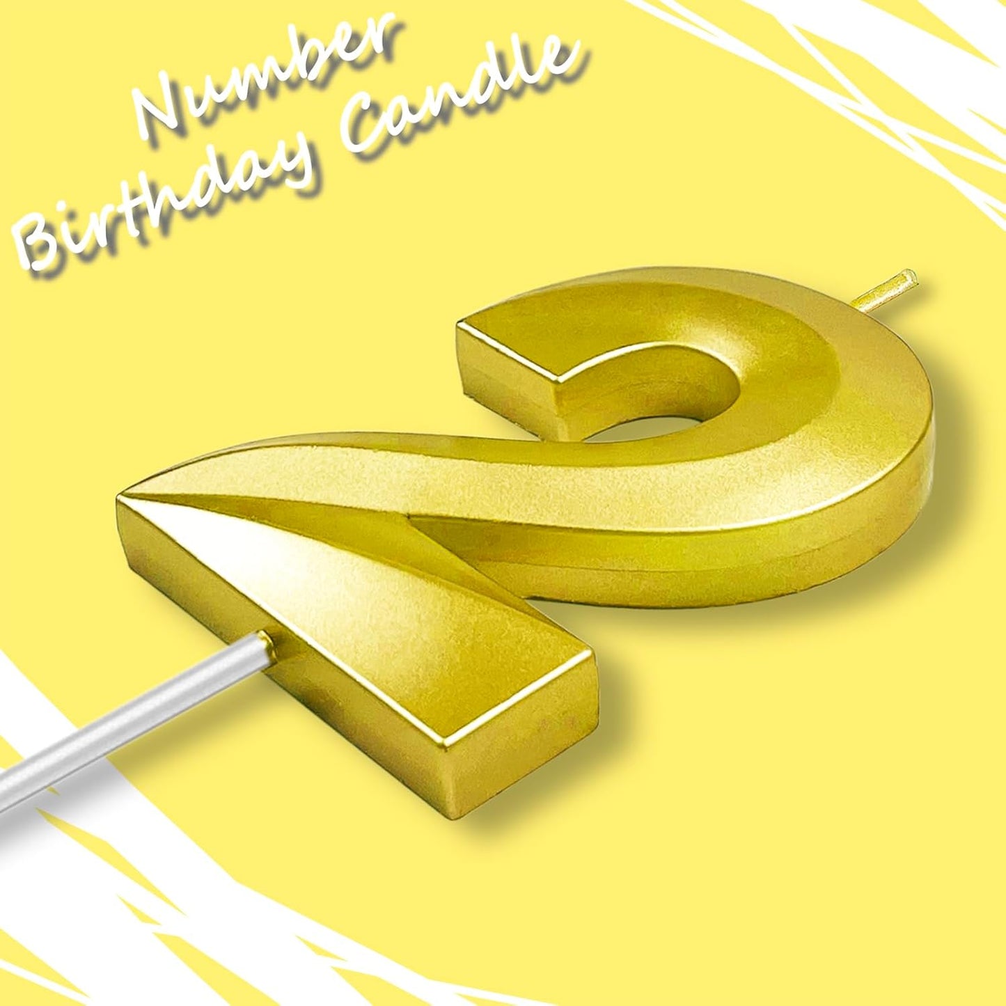 Gold Number 2 Candles, 3D Diamond 2.76 Inch Cake Topper Birthday Candles for Wedding Anniversary Cake Decorations, Happy Birthday Party Decorations