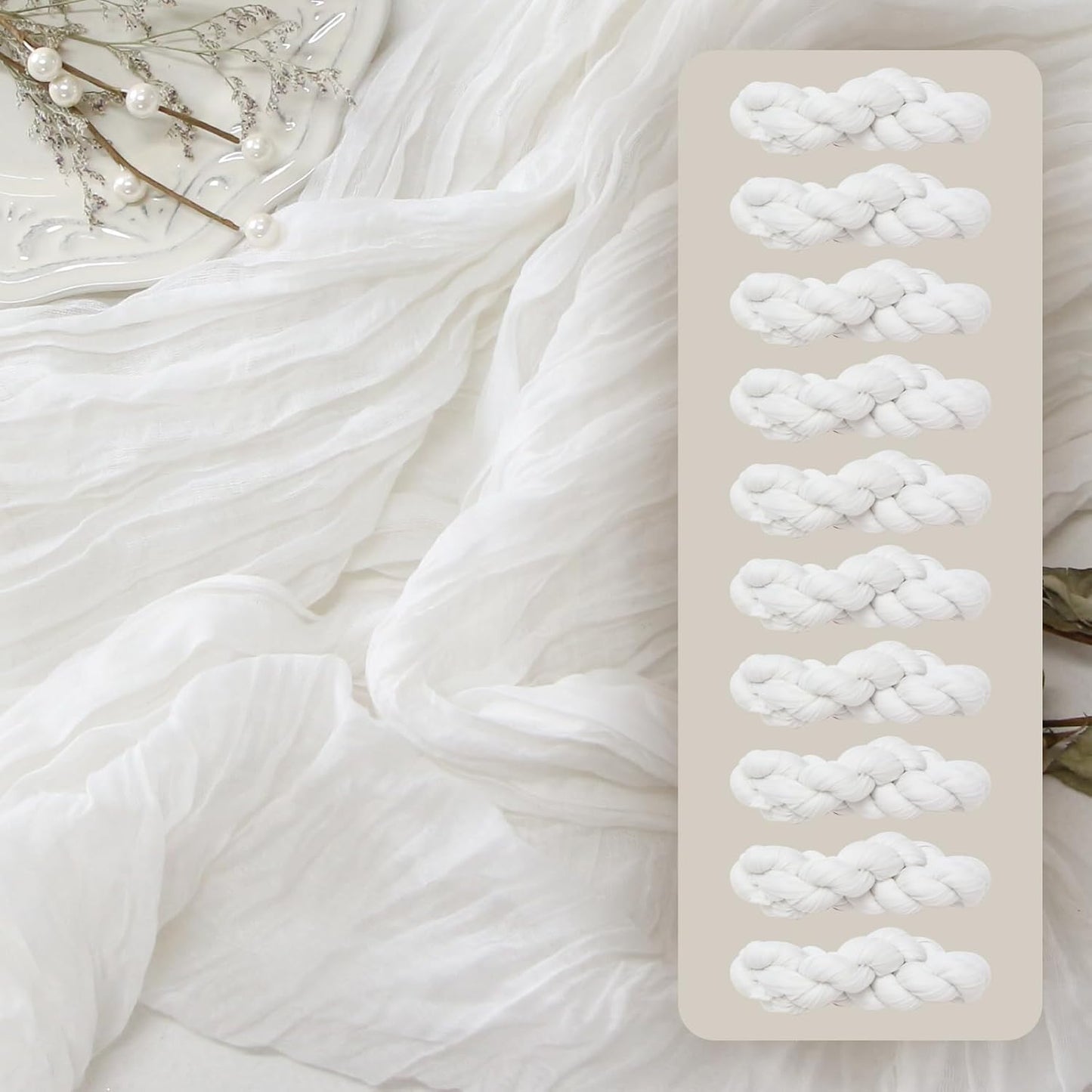 FEXIA 10 Pack Ivory White Gauz Table Runner 35x120 Inches Gauze Table Runner for Bridal Shower Wedding Party First Communion Centerpiece Engagement Boho Table Decoration (Ivory White)