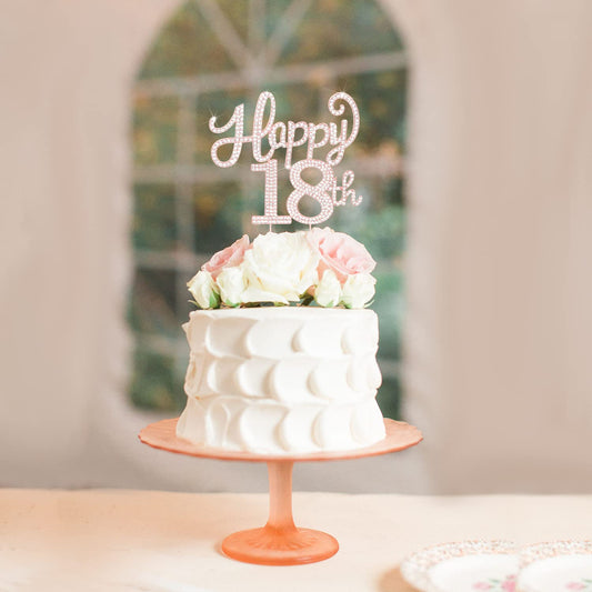 LASKYER Happy 18th Birthday Rose Gold Rhinestone Cake Topper - 18th Birthday/Anniversary,Cheers to Eighteen Years Old Bday Party Metal Sparkly Centerpieces Decorations.