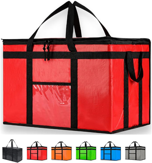 Durable 3XL PRO Insulated Cooler Bag and Food Warmer for Delivery & Grocery Shopping with Zippered Top, Red Commercial Grade (1 Pack)