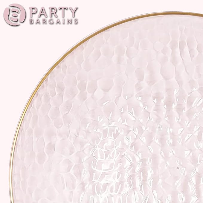 PARTY BARGAINS 13-Inch Charger Plates - 8 Pack, Hammered Pink Gold Rim, Heavy-Duty Disposable Chargers for Elegant Dining - Ideal for Weddings and Formal Events
