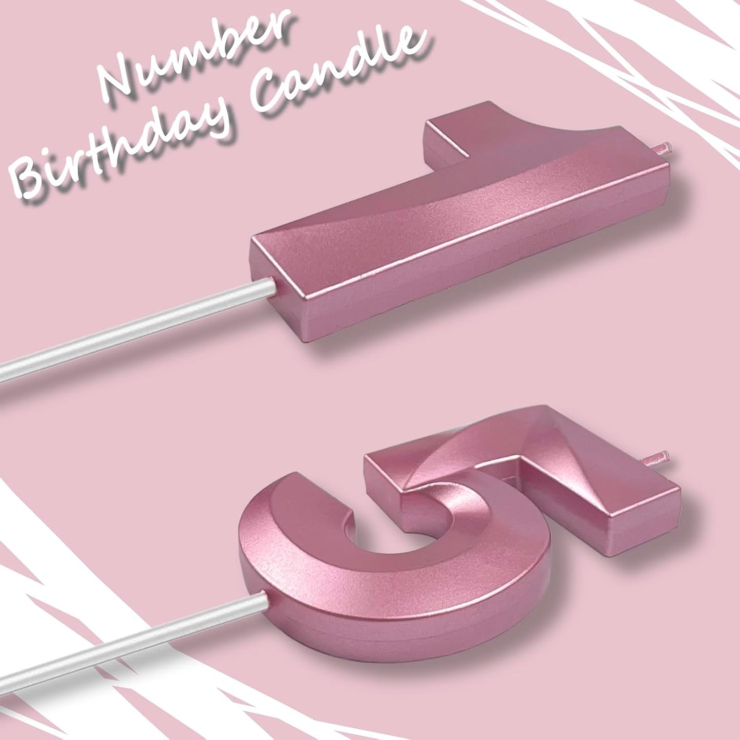 Pink Number 15 Candles, 3D Diamond 2.76 Inch Cake Topper Birthday Candles for Wedding Anniversary Cake Decorations, Happy Birthday Party Decorations