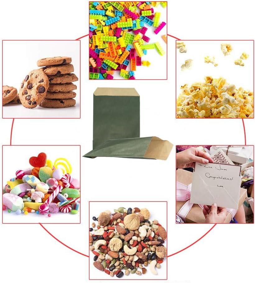 AZOWA Dark Green Candy Buffet Bags 5 x 7 In Small Paper Treat Bags 100 Pieces