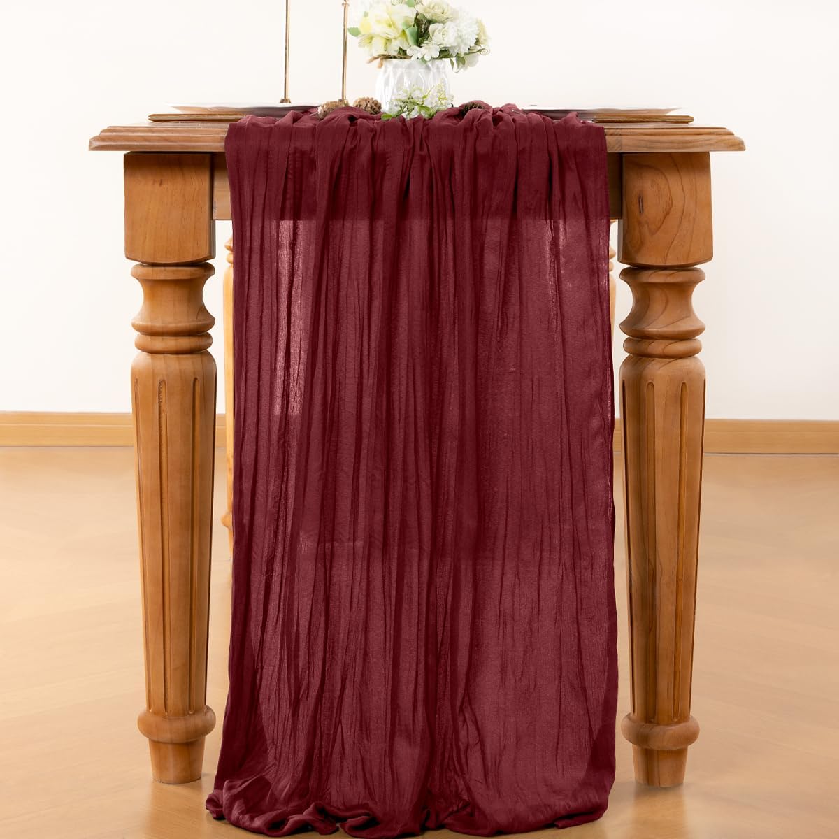Burgundy Table Runner Cheesecloth Table Runner 10FT Farmhouse Table Runners 120 Inches Fall Table Decor Dining Room Centerpiece Wedding Boho Baby Shower Birthday