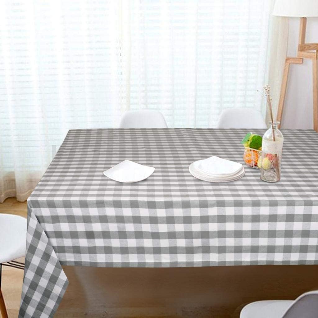 Urban Villa Tablecloth Buffalo Check Table Cloth Tabletop Cover Kitchen Dining Tablecloth 100%Cotton Great Parties Wedding Holiday Dinner Grey/White Color Rectangle 60X84 Inches 6-8 Seats Table Cloth