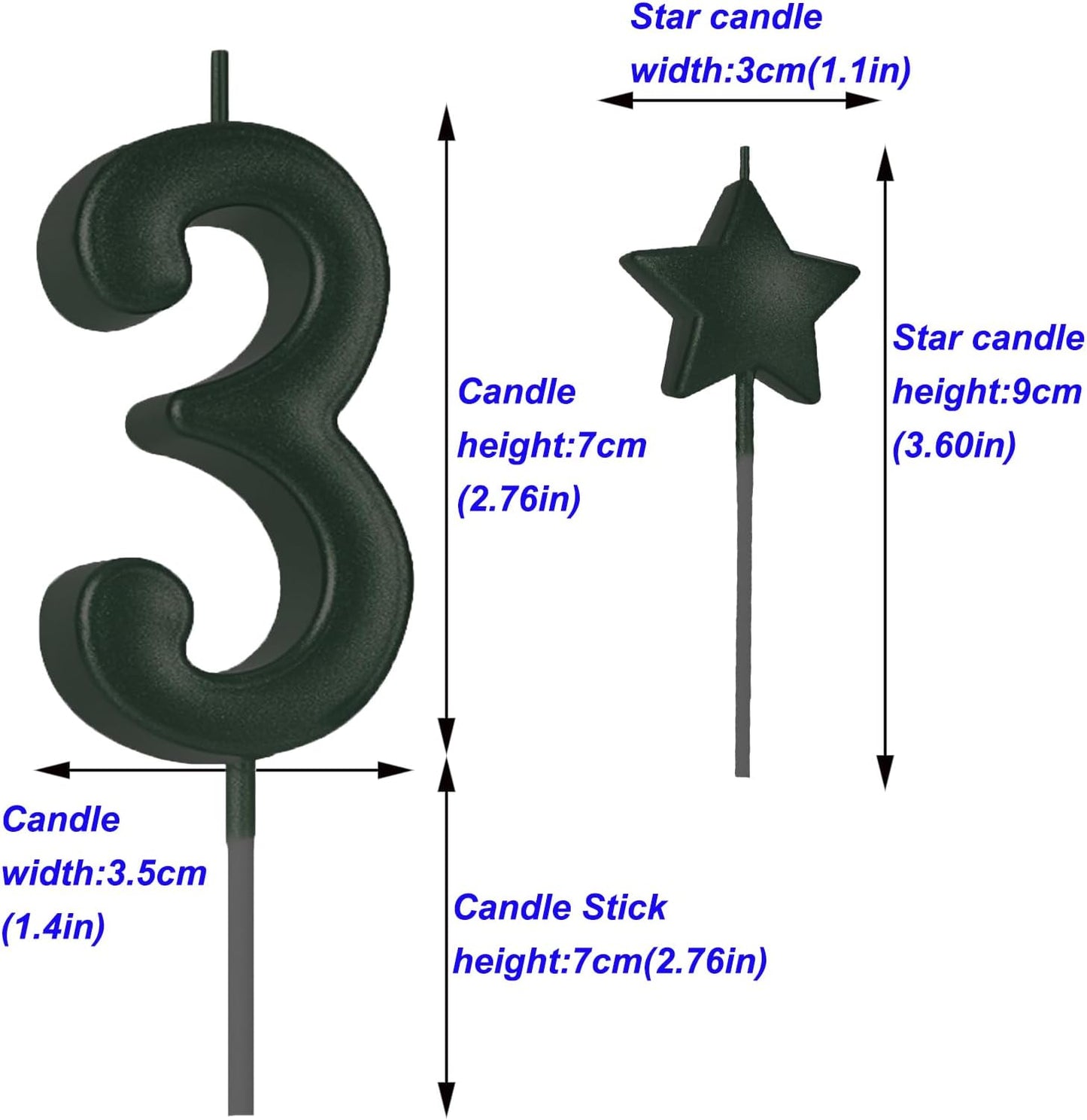2.75in Tall Black Number 3 Birthday Candles, Glitter Number Happy Birthday Cake Cupcake Toppers Decoration and Celebrating for Adults/Kids Party Baking (2.75in Black Number 3)