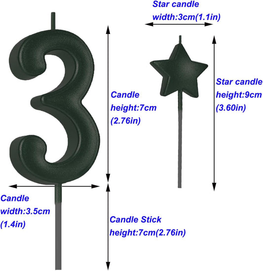 2.75in Tall Black Number 3 Birthday Candles, Glitter Number Happy Birthday Cake Cupcake Toppers Decoration and Celebrating for Adults/Kids Party Baking (2.75in Black Number 3)