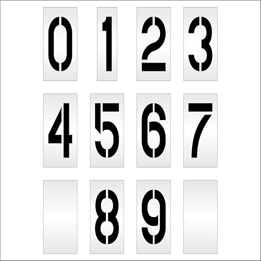 Pavement Stencils - 36 inch Number Stencil (Wide) Set (12 Pieces) -0-9 - 36" x 16" x 1/8" (128 mil) - Pro-Grade