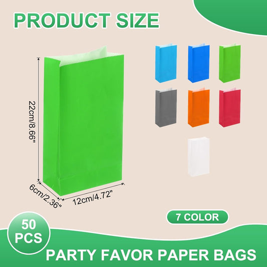 PATIKIL Party Favor Bag, 50 Pcs 8.7x2.4x4.7 Inch Mini Paper Candy Bags Gift Treat Celebration Halloween Goody Birthday Wedding Party with Stickers, Fruit Green