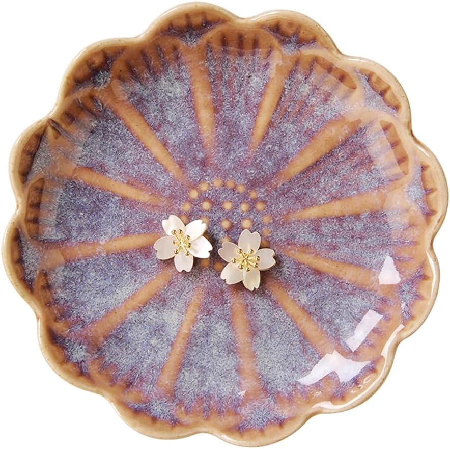 Lotus Ring Holder Dish Small Indoor Ash Tray, Ceramic Dessert Plate Trinket Jewelry Holder Organizing Necklace Earrings for Parents Friends Sister, Deep Purple. All Jewelries Are NOT Included.