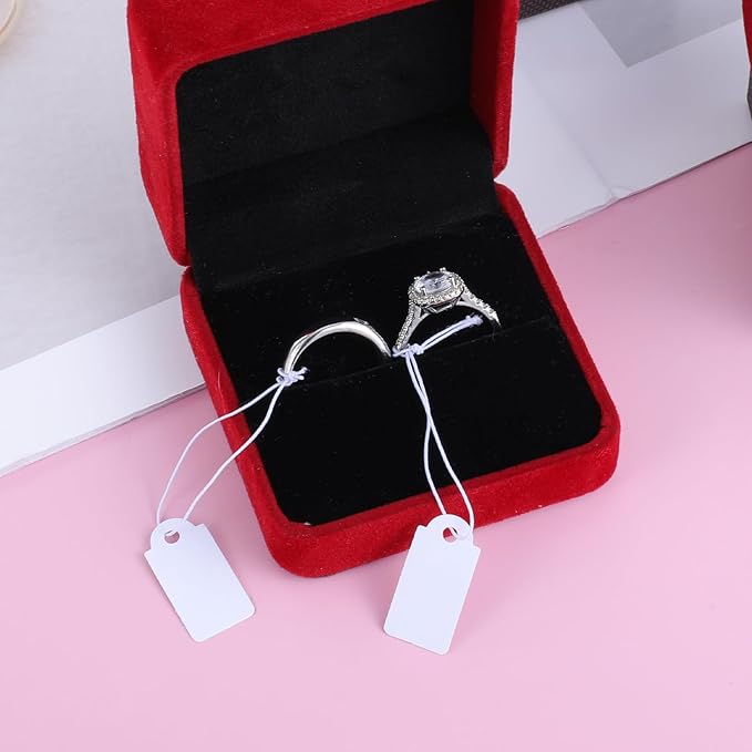 200 Piece Small Tags with Elastic String White Hang Price Tags 1.02×0.47inch Writable Gift Tag Blank Label Display Tag Marking Shipping Label for Clothes Jewelry Product Price Marking