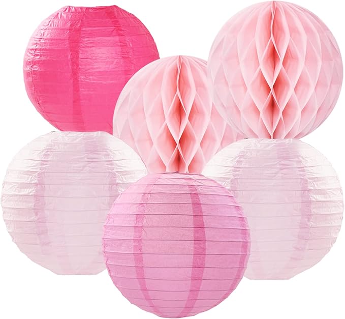 Rose Hot-Pink Valentines-Day Party-Decorations Streamers - 14pc Girl Birthday Baby Shower Paper Lanterns Fan,Tissue Pom Poms,Honeycomb Balls,Bachelorette Bridal Wedding Supplies Decor Lasting Surprise