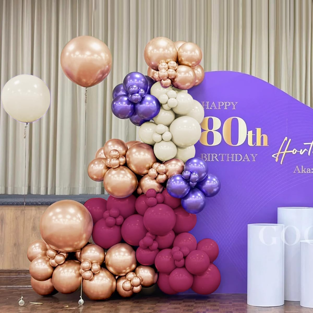 Dark Purple White Gold Balloon Garland Arch Kit, 160Pcs Grape Purple White Sand Metallic Rose Gold Balloons for Halloween Wednesday Baby Shower Birthday Wedding Party Decoration
