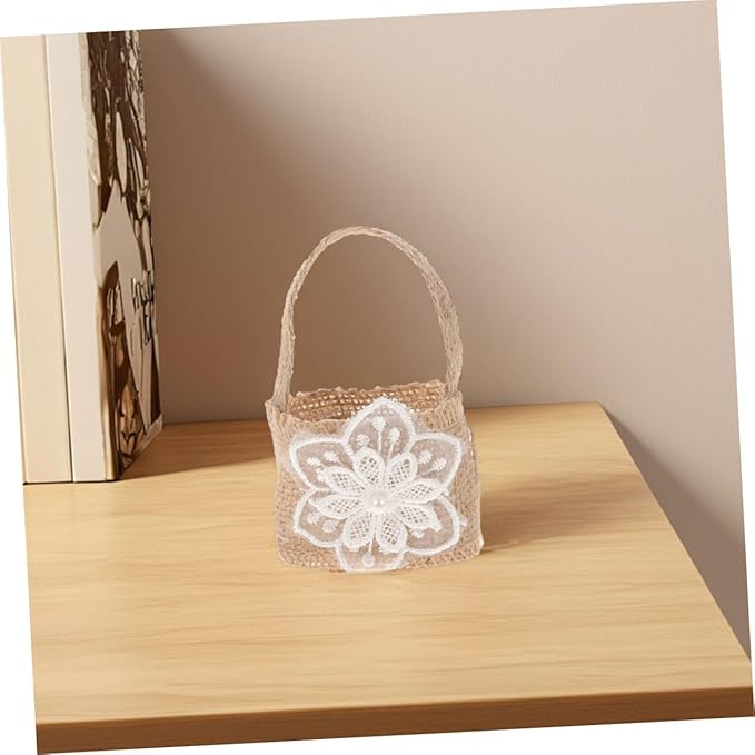 BESPORTBLE Mini Burlap Flower Girl Basket with 6pcs Linen Candy Bags Rustic Wedding Floral Party Favor Basket for Ceremony and Event Decoration