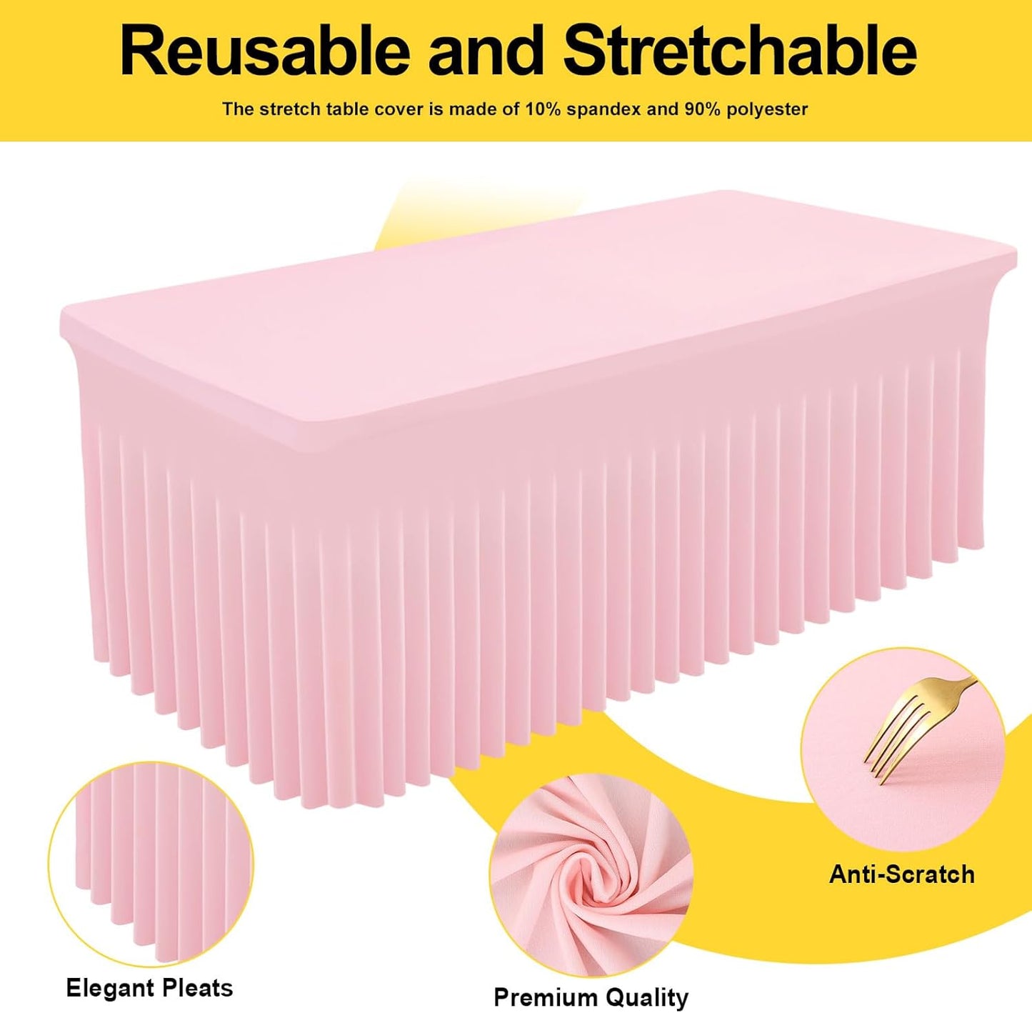 Smiry Spandex Tablecloth, Elastic Fitted Stretch Tablecloth for 4FT Rectangle Tables, Waterproof Washable Table Cover Skirt for Outdoor, Wedding, Banquet & Parties (Pink, 48Lx30Wx30H Inch)