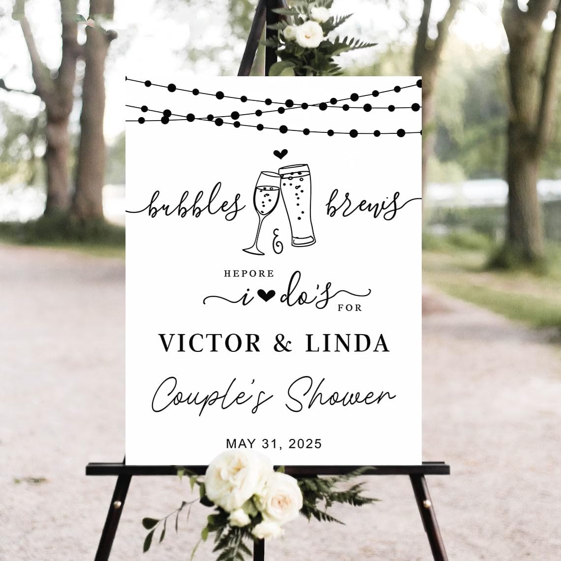 Personalized Greenery Eucalyptus Bubbles and Brews Couples Shower Welcome Sign, Gold Modern Minimalist Wedding Shower Bridal Party Decoration, Outdoor Plastic Sign Weatherproof #5