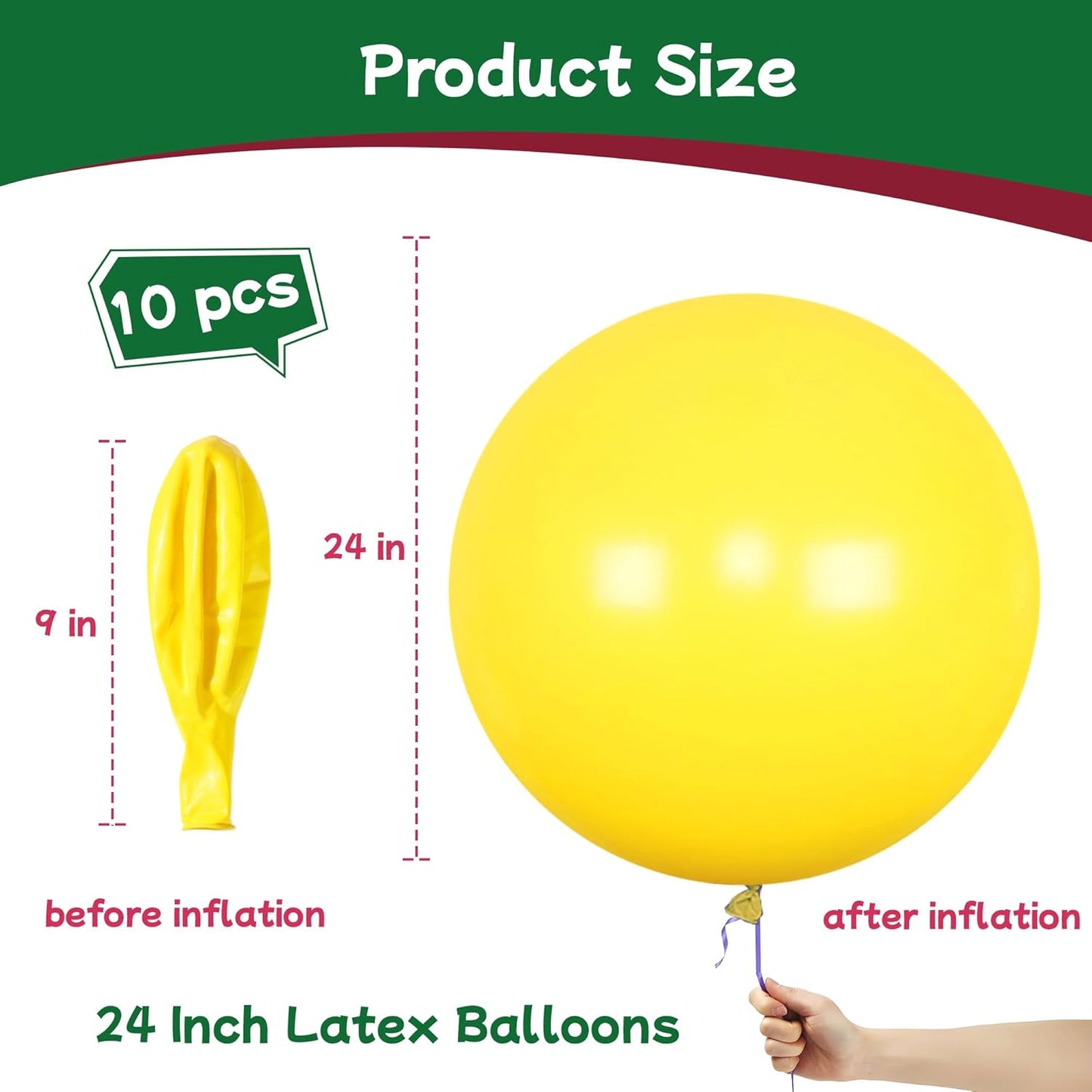 AZOWA 24 Inch Yellow Balloon 10 Large Latex Balloons for Party Wedding Birthday Baby Shower Decoration (Yellow, 10 Pcs)