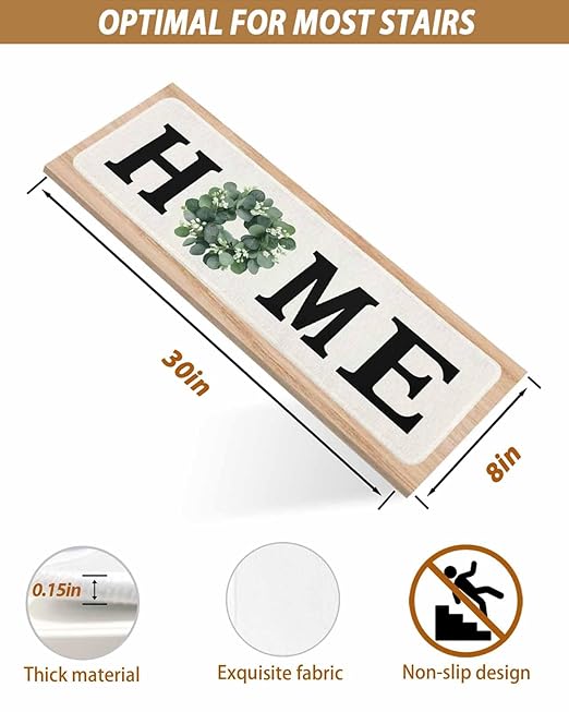 Non Slip Stair Treads for Wooden Steps Home Green Eucalyptus Leaves Garland Carpet Indoor Stair Runners, Retro Linen Step Tread Rugs Adhesive Staircase Mats for Elders, Pets,8"x30",7Pack