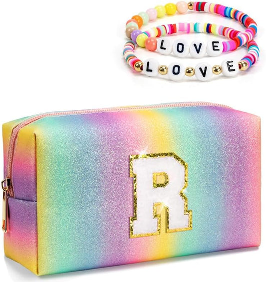 Birthday Gifts Idea, Initial Makeup Bags for Girls Kids Women, Cute Makeup Pouch, Personalized Gifts for Daughter Granddaughter for Graduation, Preppy Trendy Stuff (Small)