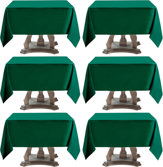 Square Tablecloth 52 x 52 Inch Dark Green Tablecloths Stain-Wrinkle Resistant Washable Polyester Table Cloths for Holiday, Buffet Parties,and Wedding 6pack