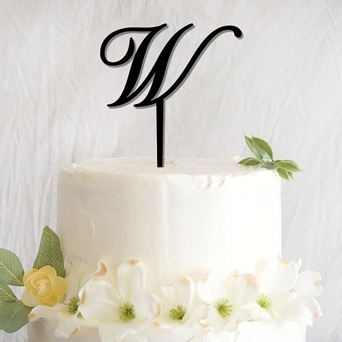 Last Name W Cake Toppers Personalized Initial W Black Acrylic Birthday Cake Toppers Bride And Groom Letters W Boho Engagement Cake Supplies Gifts for Birthday Party Wedding