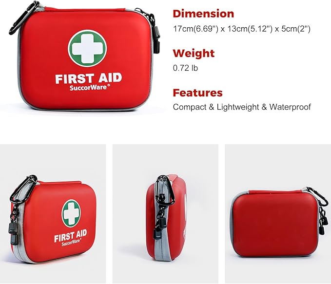 150 Pieces Mini First Aid Kit - Small Medical Kit with Hard Shell - Emergency First Aid Kit for Car, Travel, Home, Outdoor, Office, Camping, Hiking (Red)