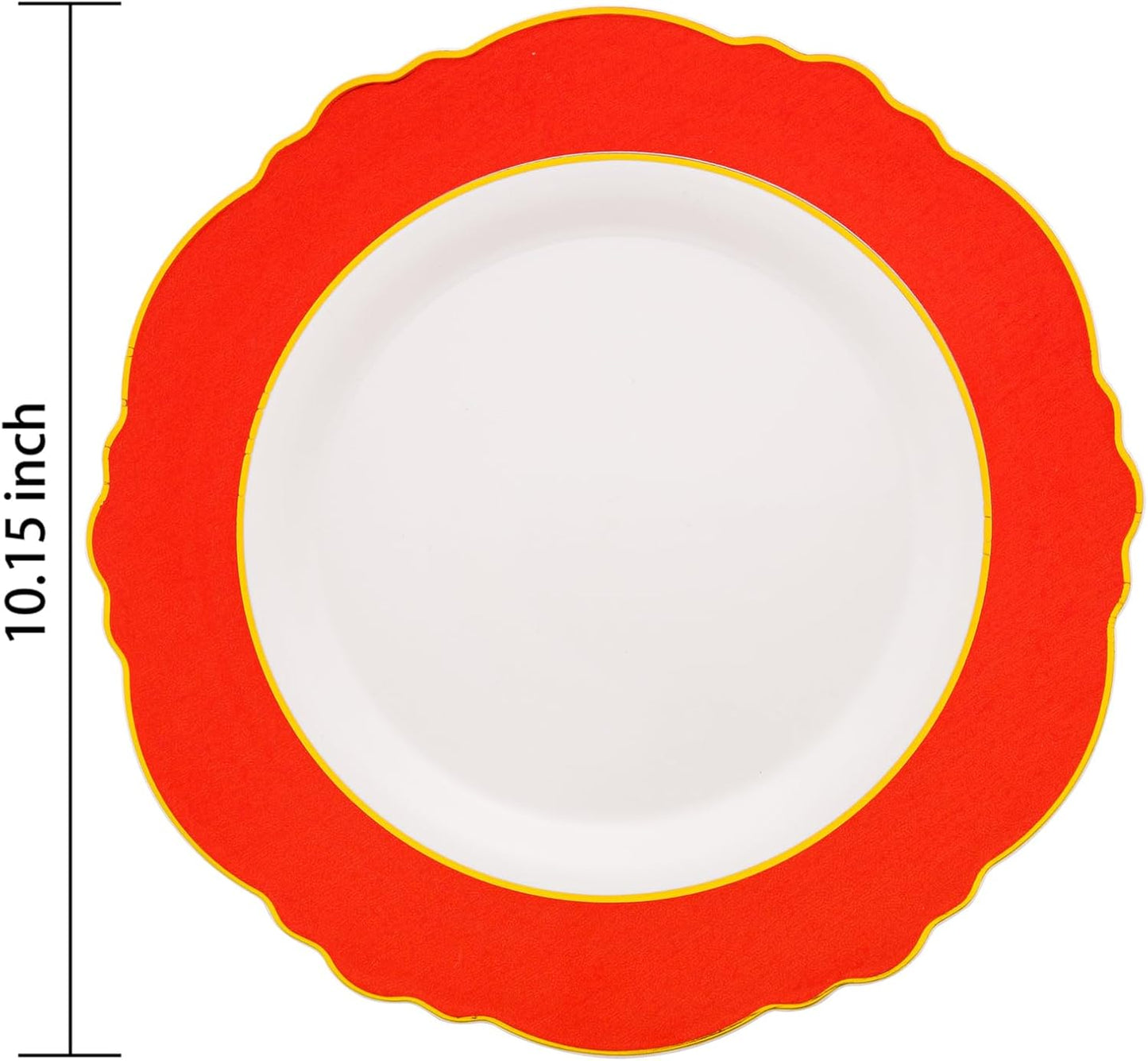 WDF 60pcs Red Christmas Plastic Plates with Gold Rim - 10.25inch Red Dinner Plates Disposable Plates Table Decor for Christmas