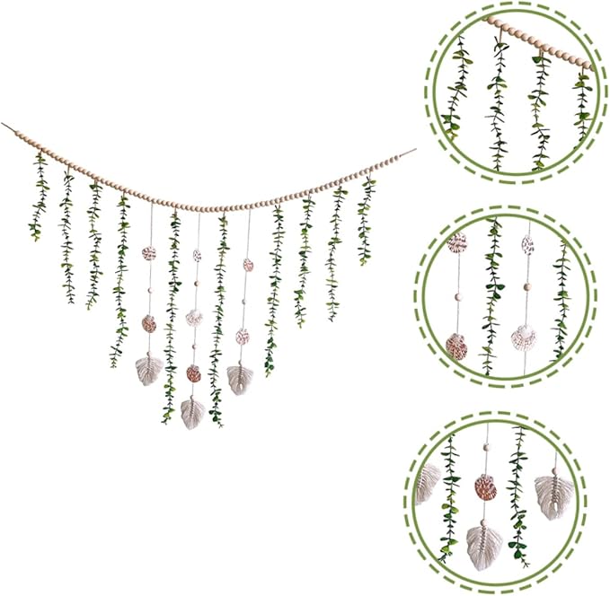 Artificial Eucalyptus Leaves Garland Wooden Bead Wall Decor Eucalyptus Decor for Bedroom
