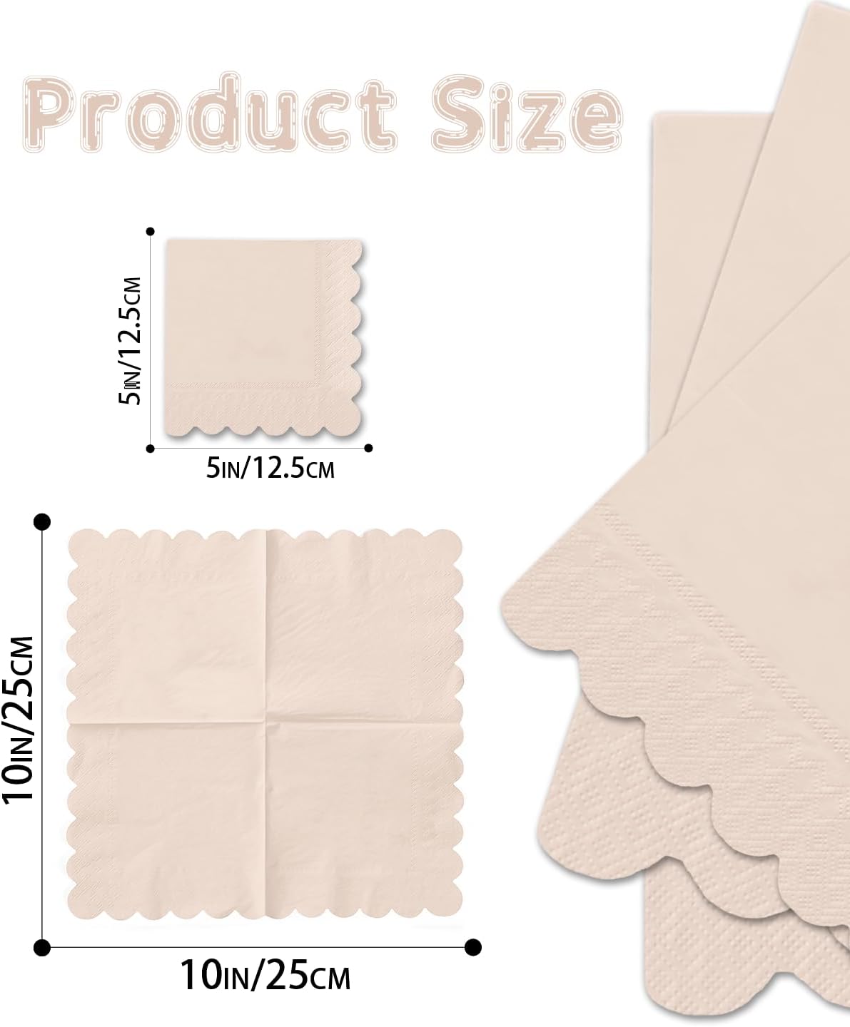 qiqee Cinnamon Pink Cocktail Dinner Napkins 5x5inch Disposable Beverage,Wedding, Birthday Party Dessert Wave Paper Napkins(120 Count)
