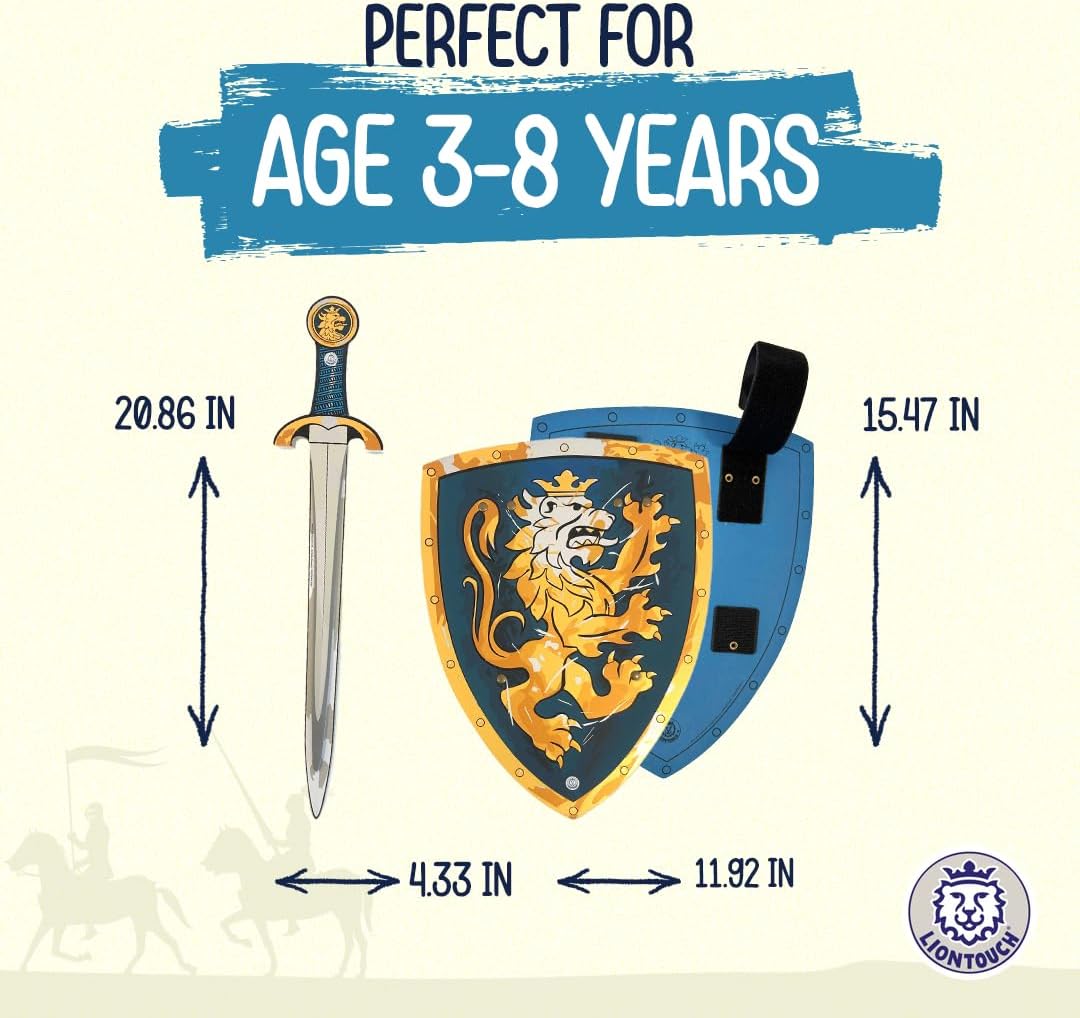 Liontouch - Noble Knight Foam Sword & Shield for Kids, Blue - Age 3-8 Years | Durable & Safe Medieval Toy Set | Weapons & Battle Accessories for Pretend Play, Dress Up & Knight Costumes for Boys