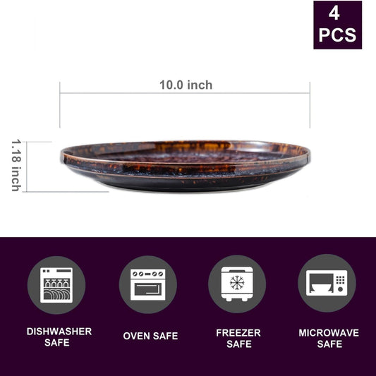 Ceramic dinner plates set of 4, Large Dinnerware Plates & Salad plates for party and wedding, Microwave safe porcelain plates set, 10 Inch